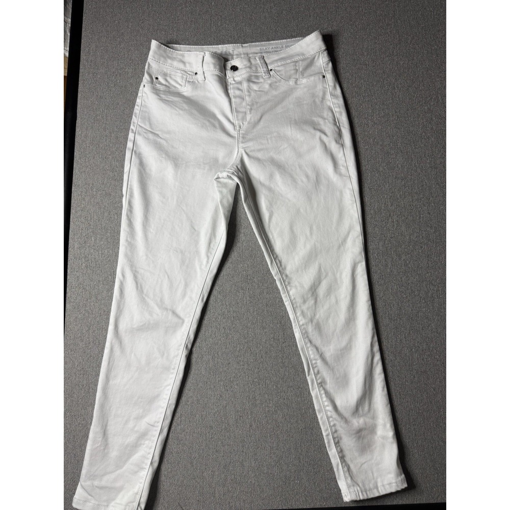Laurie Felt Women's White Silky Ankle Skinny Jeans Size Medium Stretchy Jeggings